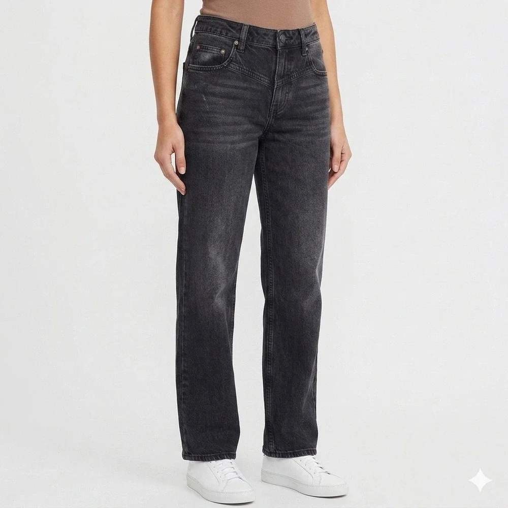 FREE PEOPLE We The Free Yoke Straight Leg Jeans Washed Black Women Size 28 Denim